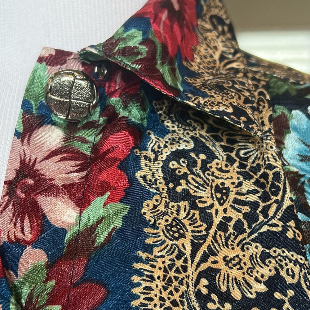 Vibrant Vintage Notations Blouse Size 8 Button Up Colorful 80’s Satin Top Shirt - Picture 3 of 13